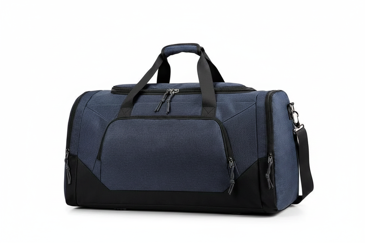 Navy Blue & Black Duffel Travel Bag - White Background