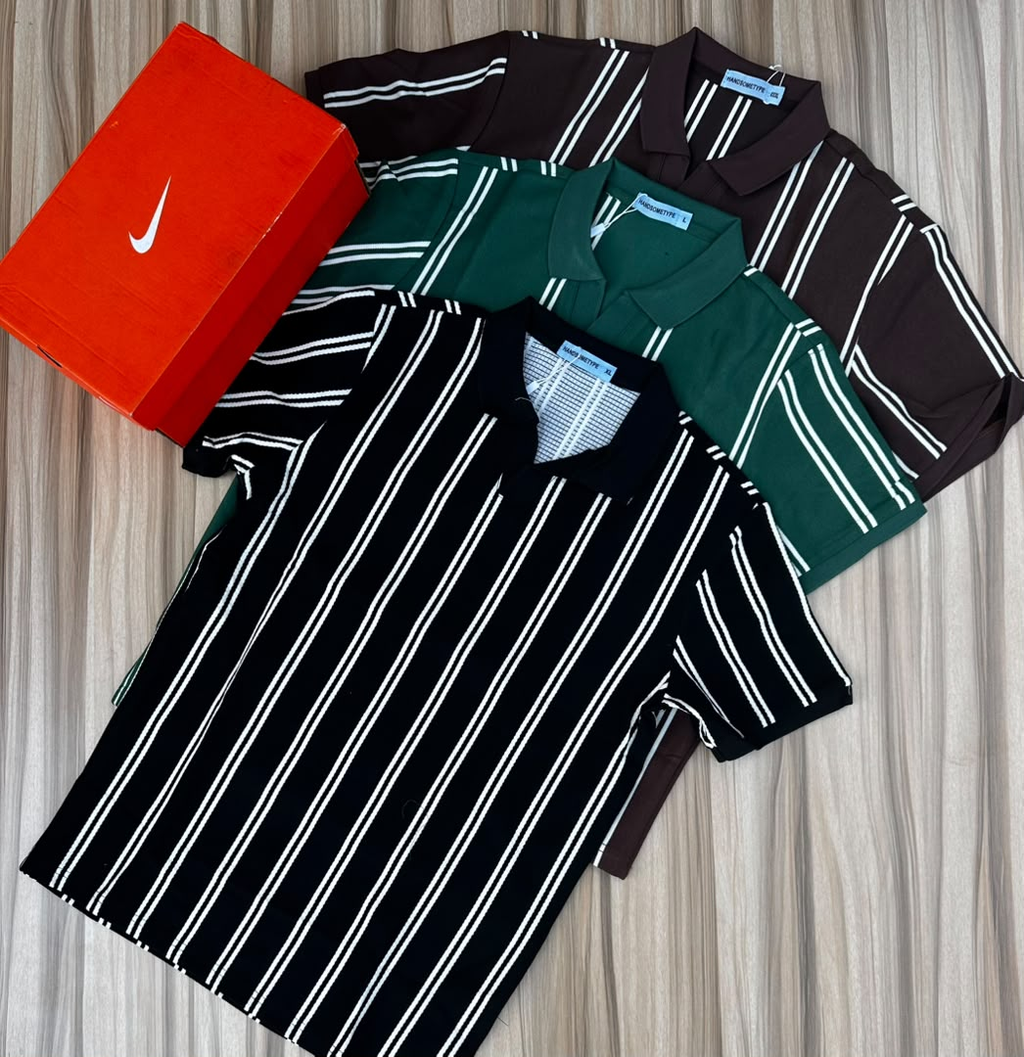 HandSome Type Men's Striped Polo Shirt Black Forest Green Chocolate Brown