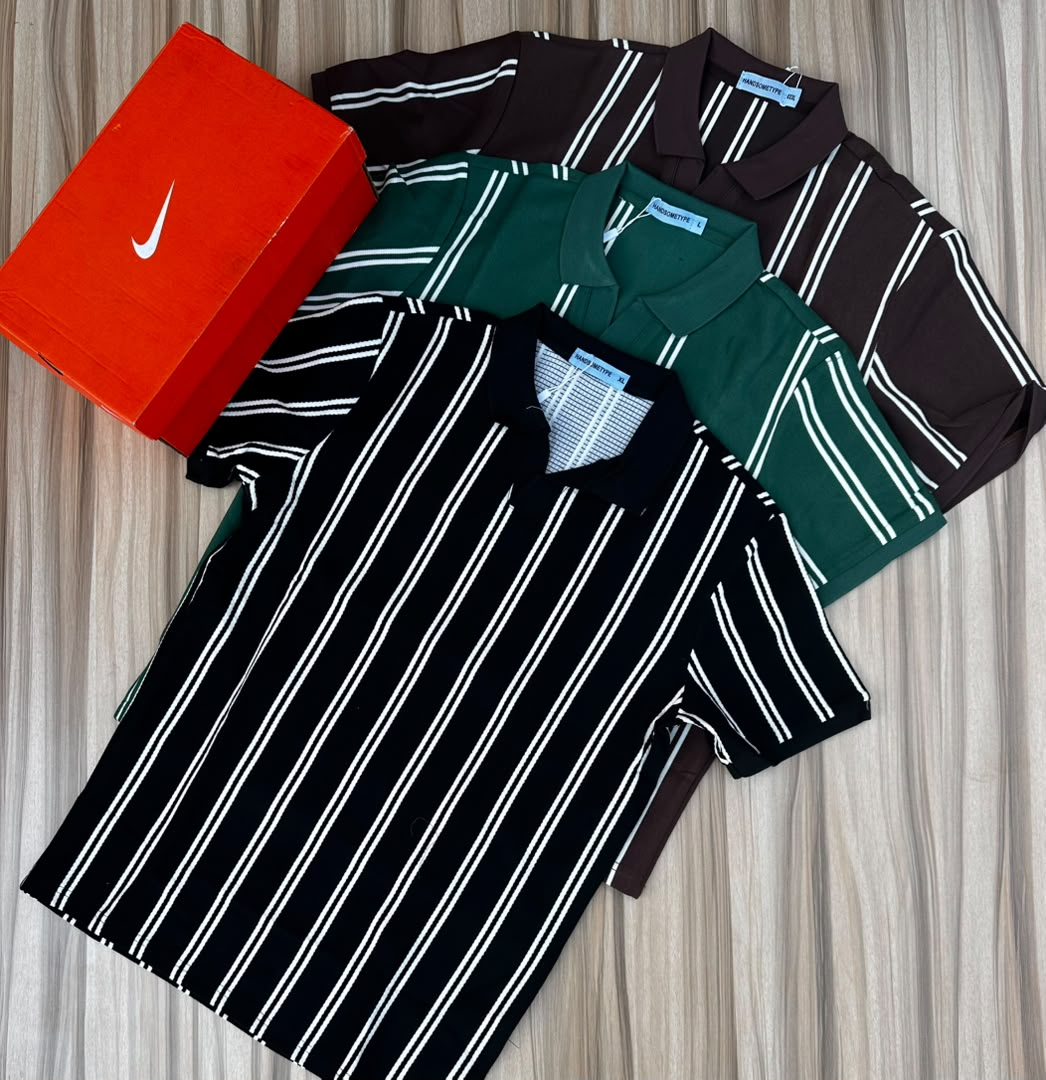 HandSome Type Men's Striped Polo Shirt Black Forest Green Chocolate Brown