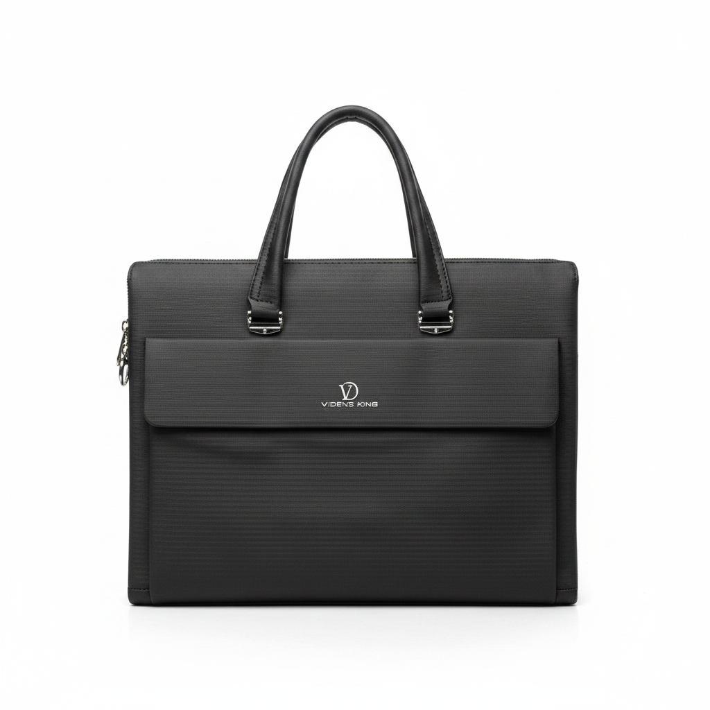 Videng King Waterproof Black Leather Briefcase Bag - white background