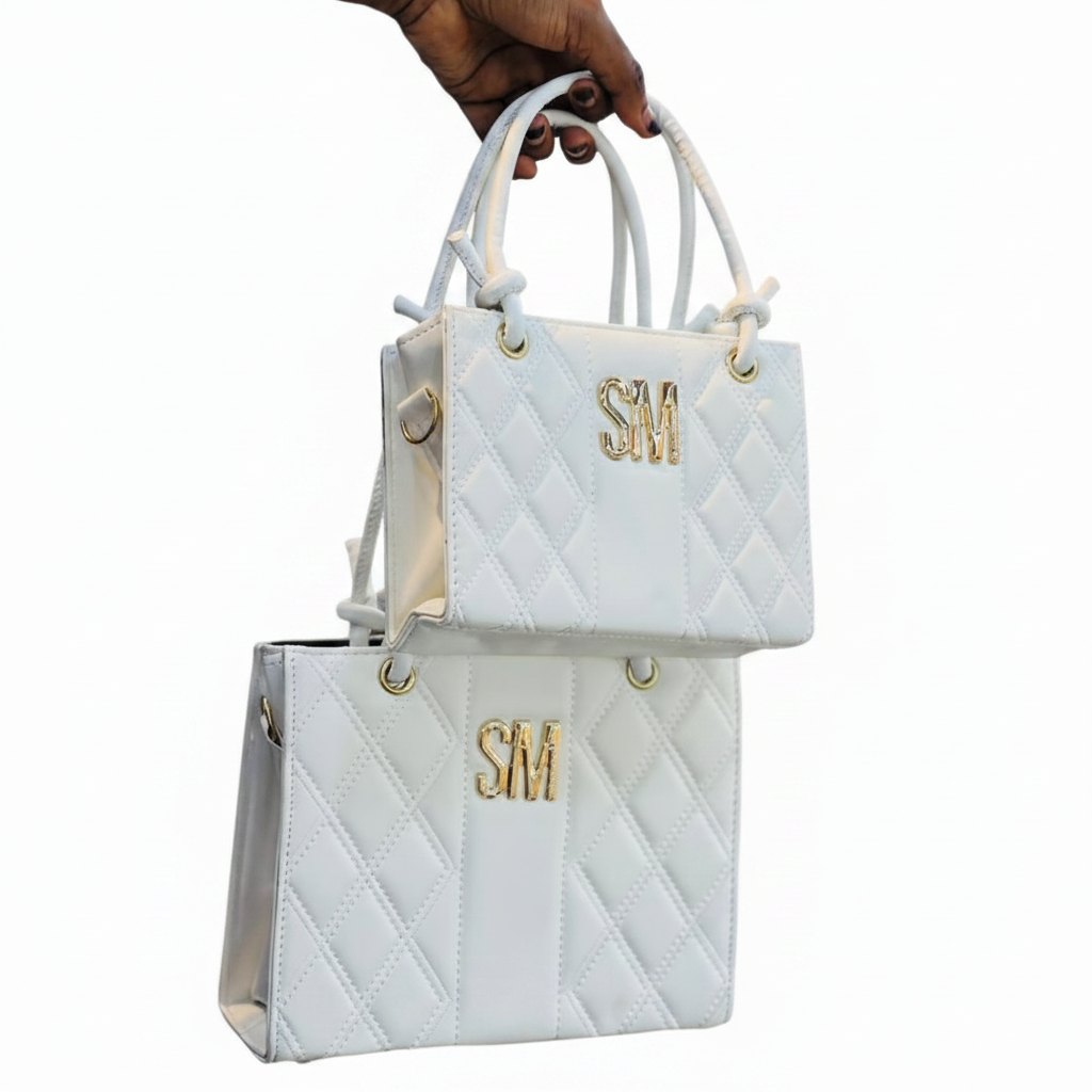 SM Quilted Tote 2-Piece Set White - White Background