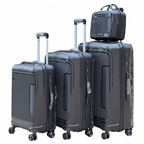 Black 4-piece hardshell luggage set on white background