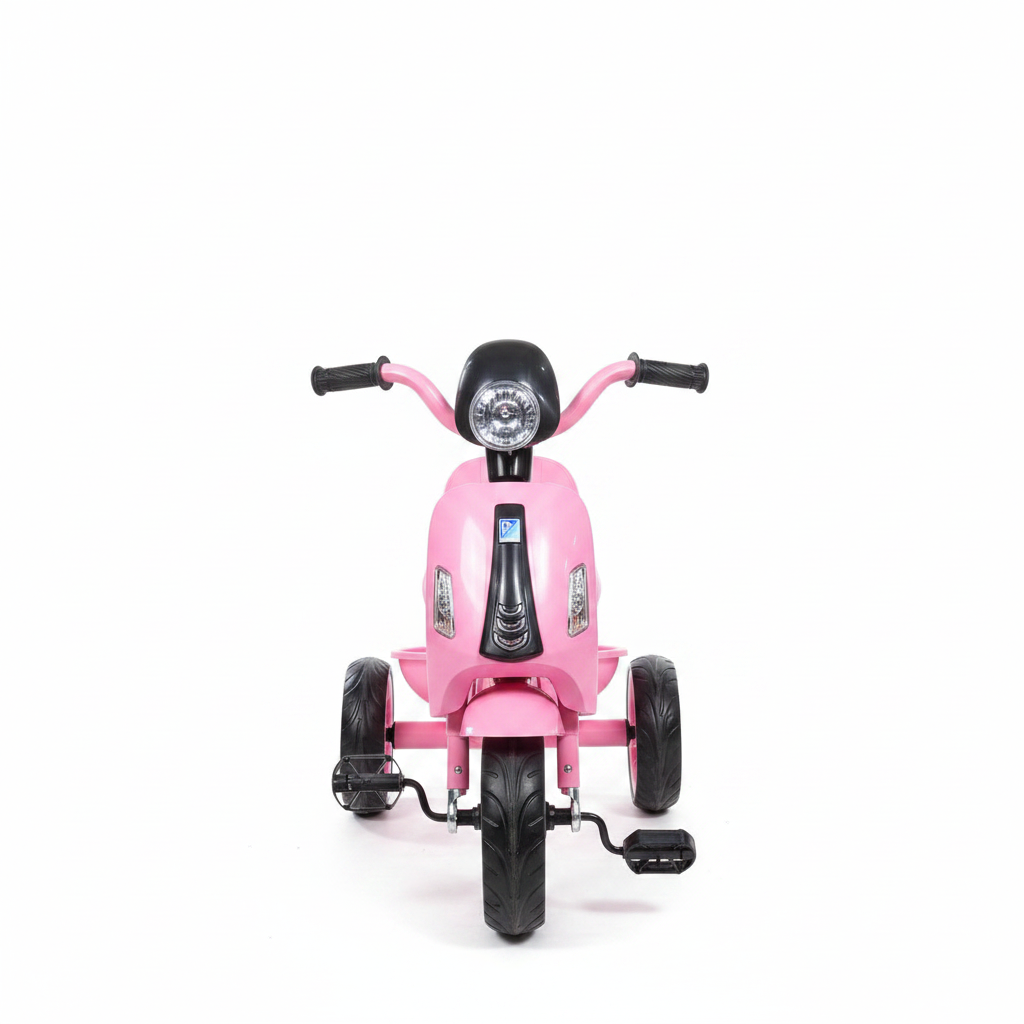 Kids Vespa Scooter Tricycle Pink - Front View White Background