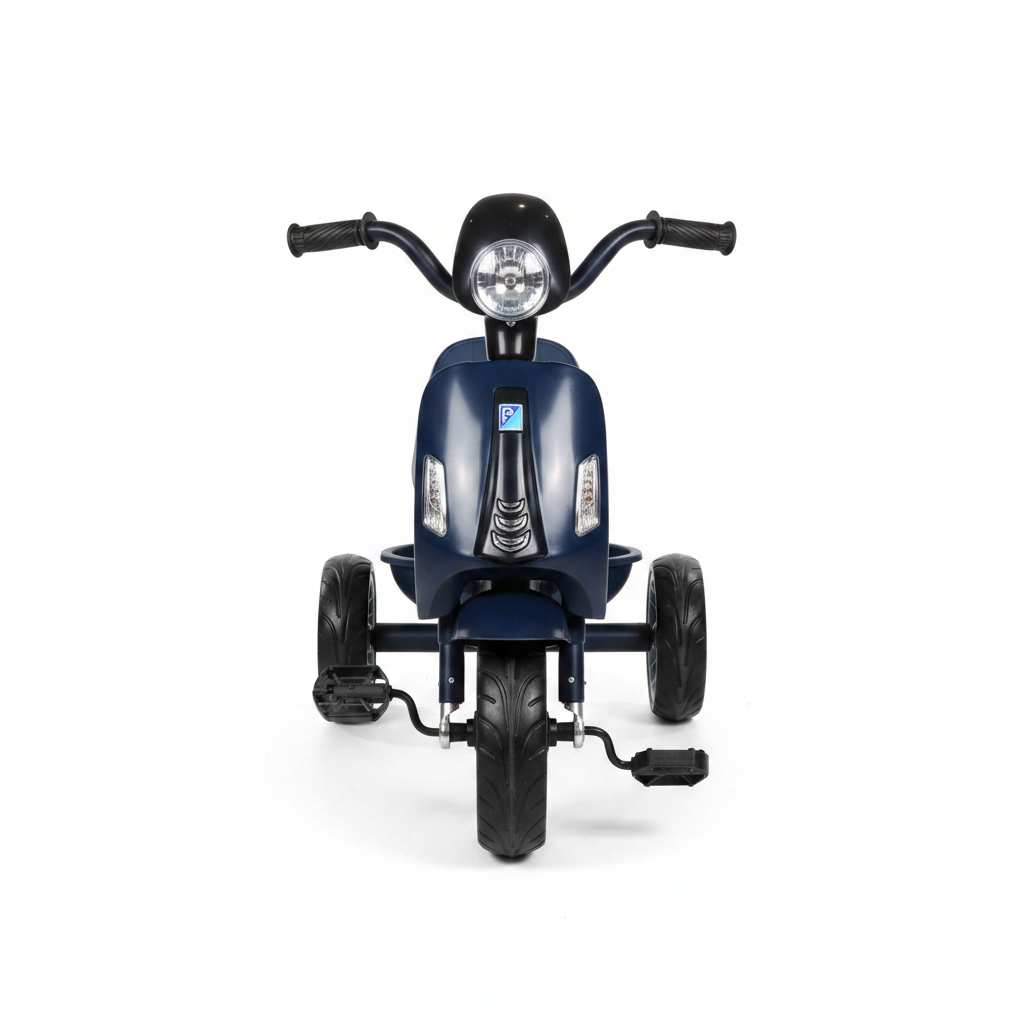 Kids Vespa Scooter Tricycle Navy Blue - Front View White Background