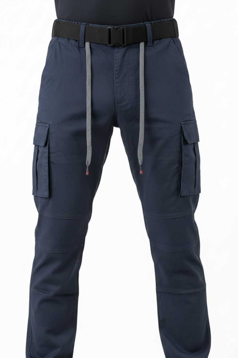 Navy Blue Tactical Cargo Pants - On Model