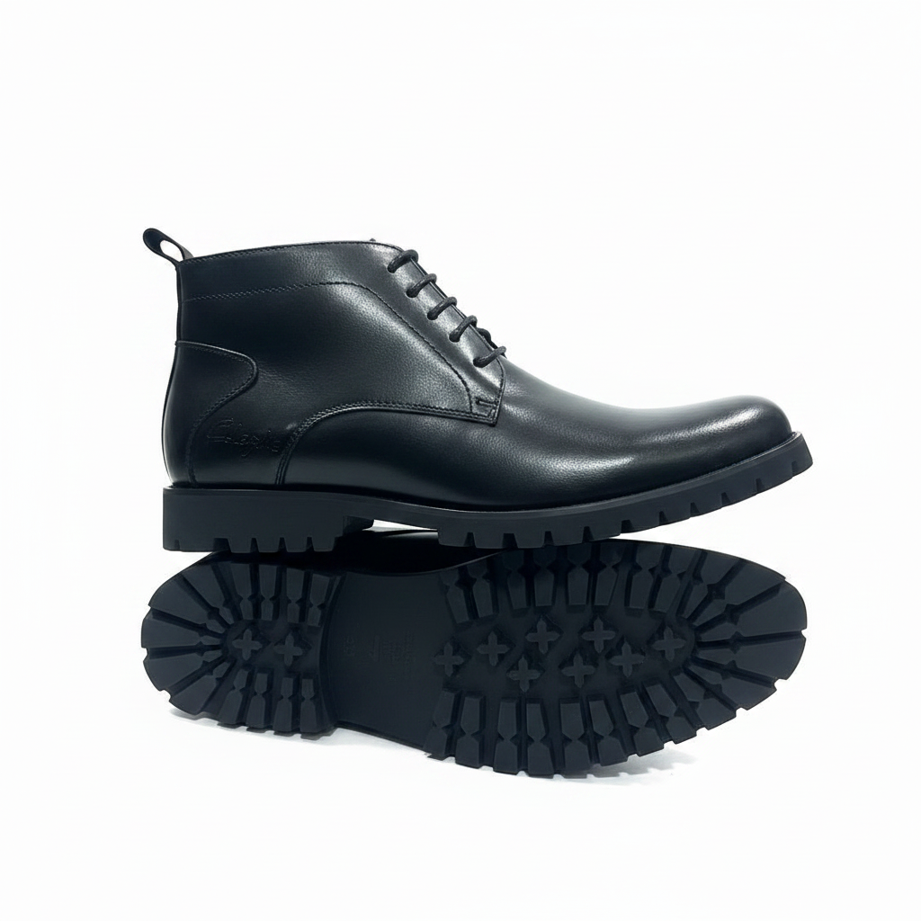 Men's Black Smooth Leather Lace-Up Chukka Boots – white background