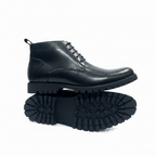Men's Black Smooth Leather Lace-Up Chukka Boots – white background
