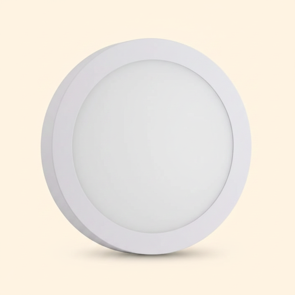 Round 18W LED surface mount panel light - cream background