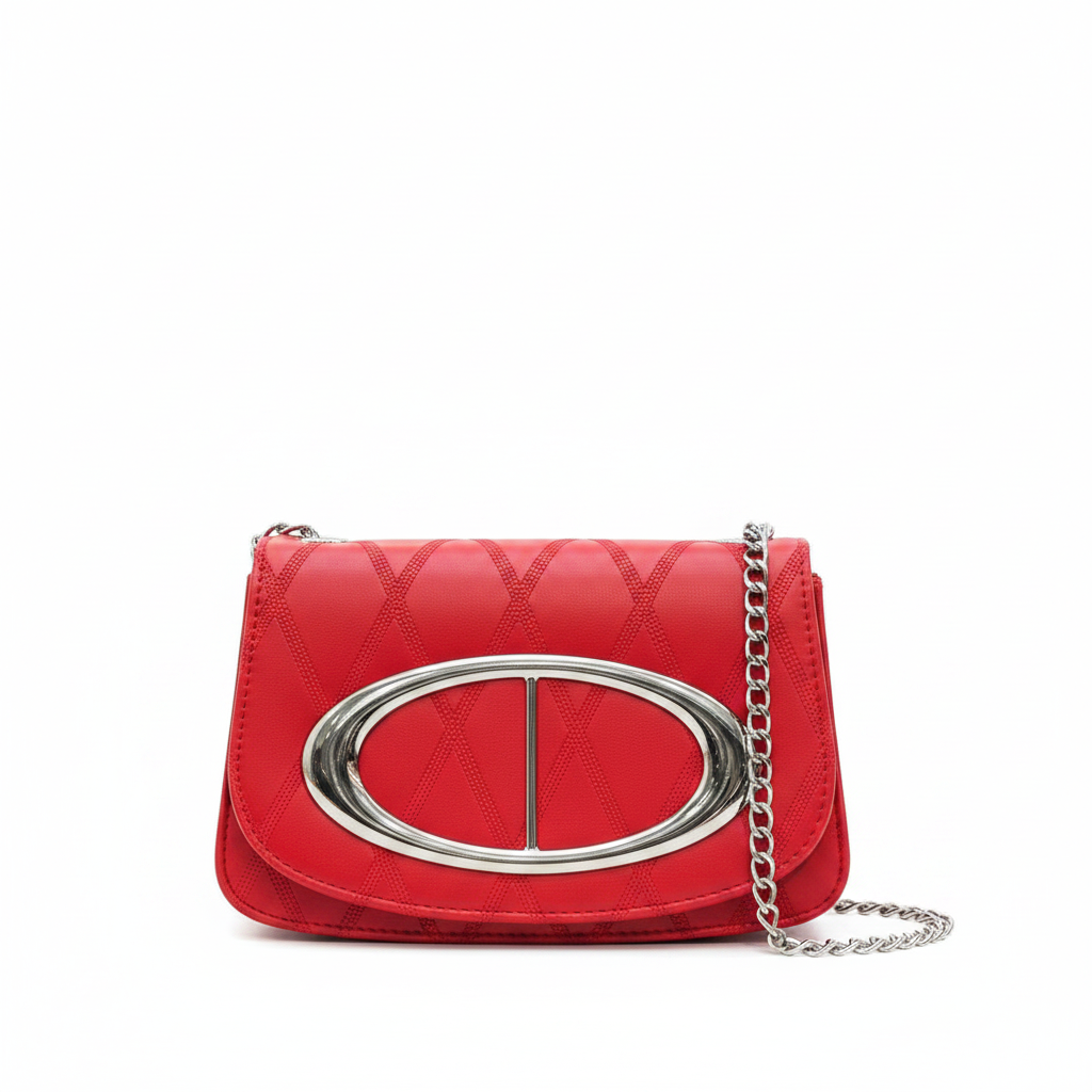 Maroon Quilted Chain Crossbody Bag