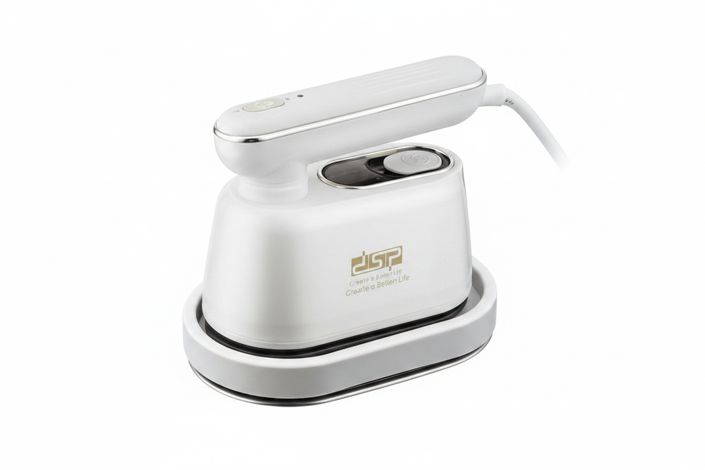DSP KD1159 compact handheld travel steam iron white background