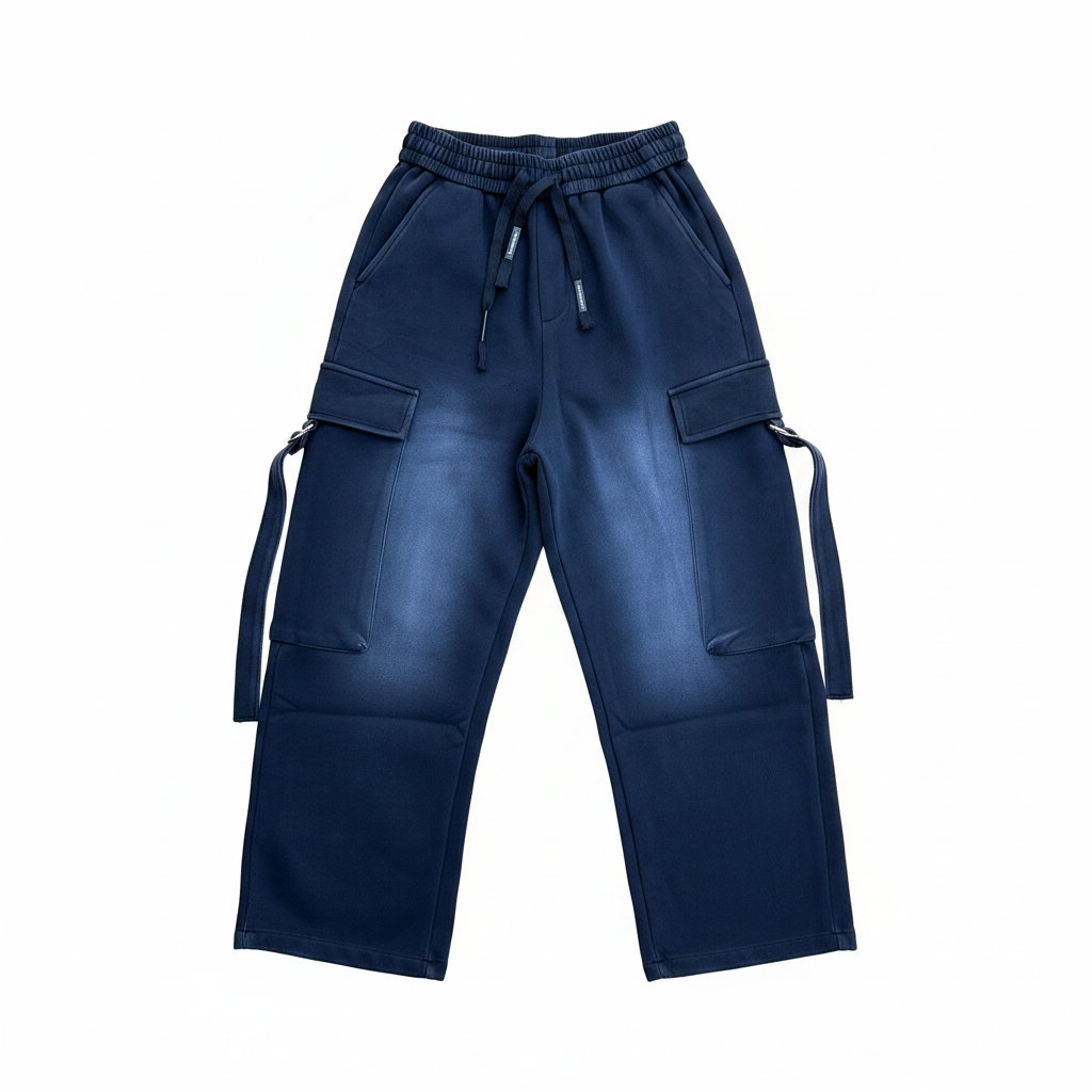 Navy Blue Cargo Sweatpants - White Background