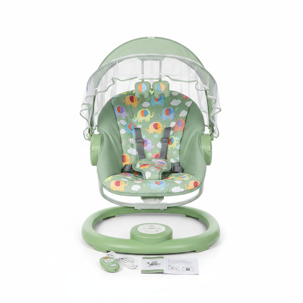 Electric Baby Swing Bouncer Chair sage green with canopy and remote