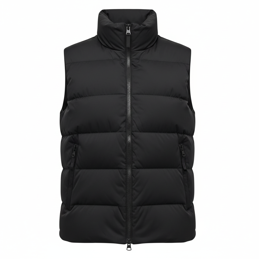 Black Puffer Vest - White Background