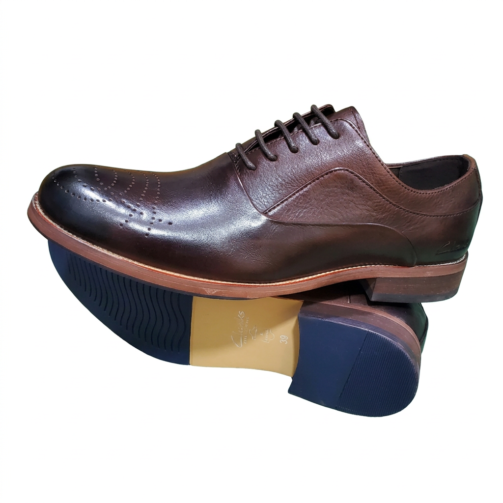 Brown perforated-toe lace-up gentle shoes on white background