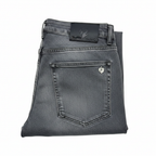 Men's washed grey denim jeans folded white background