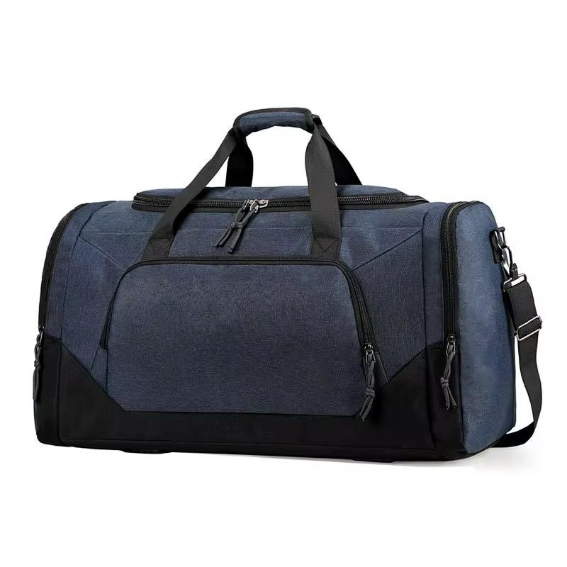 Navy Blue & Black Duffel Travel Bag - Front View