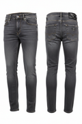 Men's washed grey denim jeans full body white background
