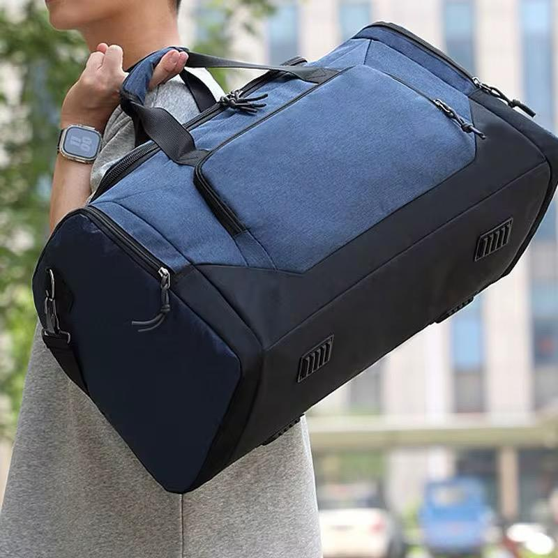 Blue & Black Cylindrical Duffel Travel Bag - Lifestyle Shot