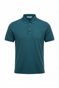 Everyday full length teal polo shirt white background