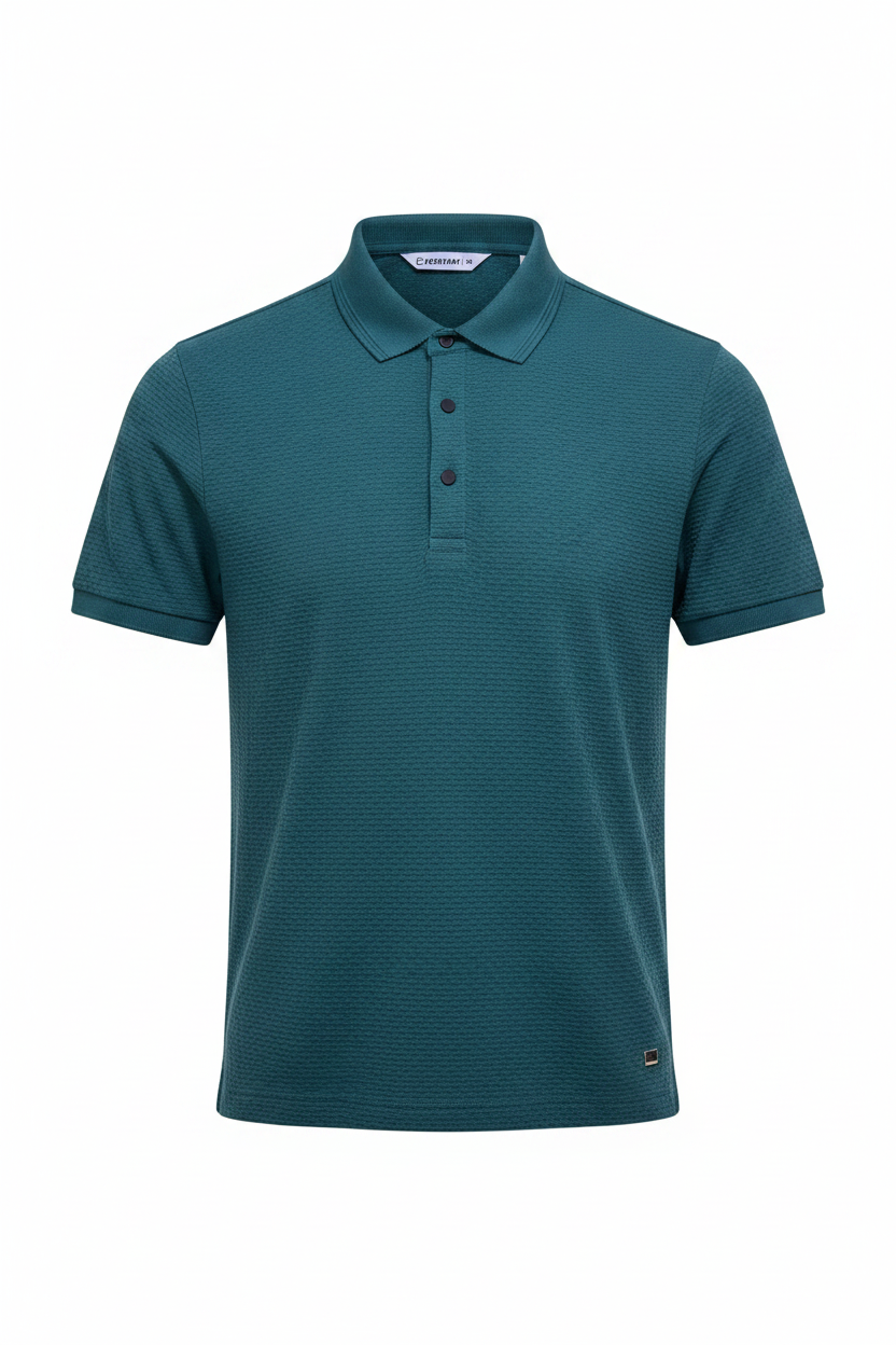 Everyday full length teal polo shirt white background
