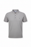 Everyday full length grey polo shirt white background