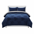 Dark Navy Embossed Velvet 4pc Duvet Set 5x6
