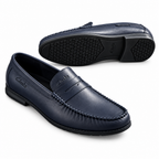 Clarks Navy Blue Penny Loafers - White Background