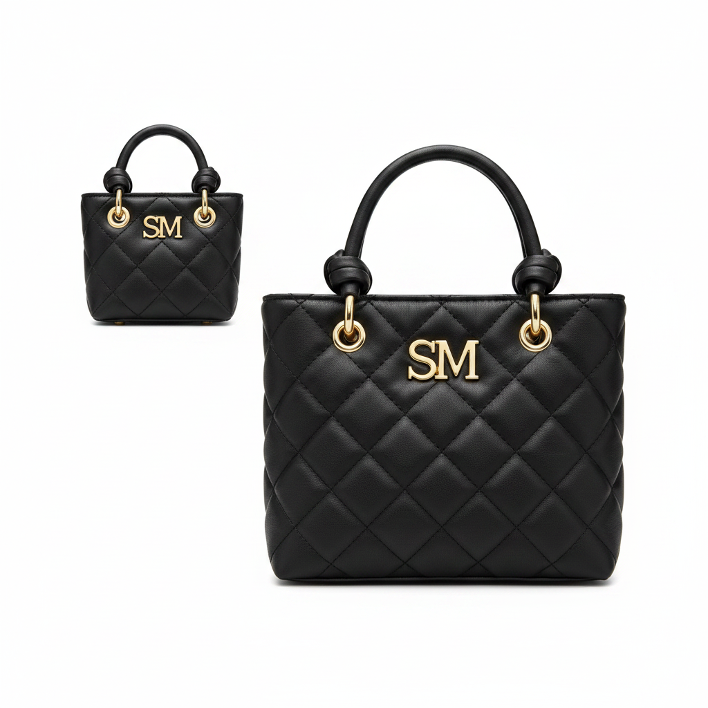 SM Quilted Tote 2-Piece Set Black - White Background