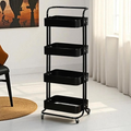 4-Tier Rolling Storage Cart with Handle – Black Metal