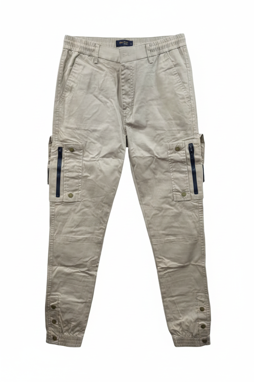 Men's sand cargo pants - white background studio shot