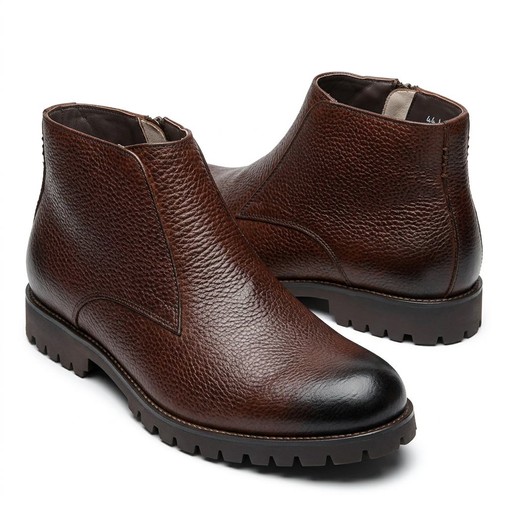 Brown textured ankle boots on a white background