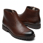 Brown textured ankle boots on a white background