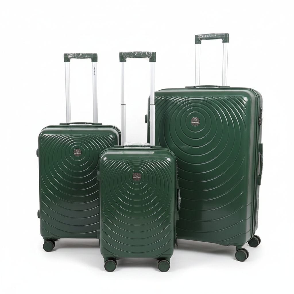 Green Set of 3 Pcs Plastic Rubber Travel Bags front view