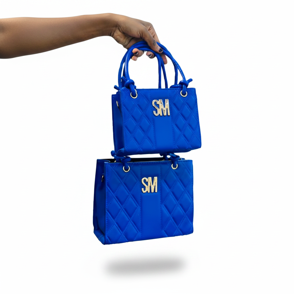 SM Quilted Tote 2-Piece Set Royal Blue - White Background