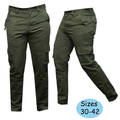Original army green cargo pants photo showing sizes 30–42
