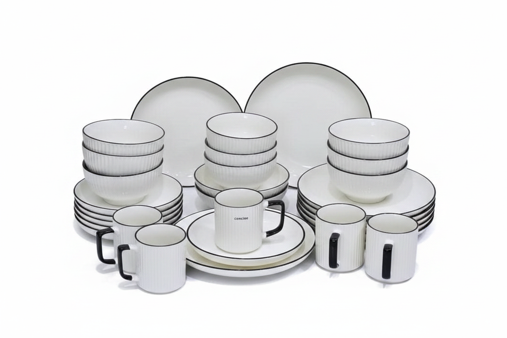 24-Piece Ceramic Dinner Set arranged on white background