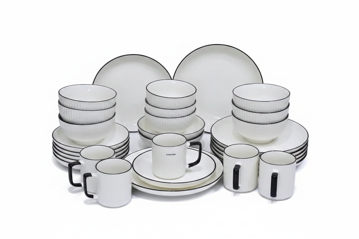 24-Piece Ceramic Dinner Set arranged on white background