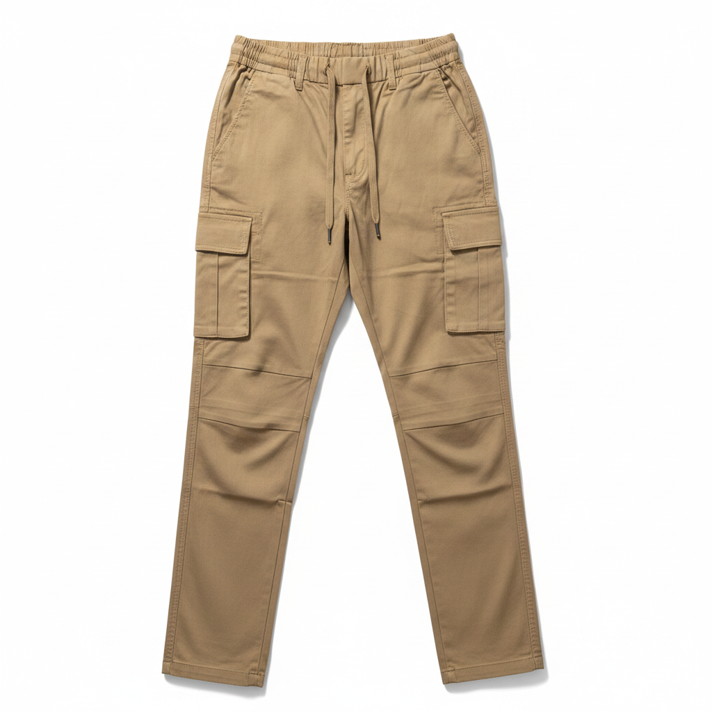 Khaki Tactical Cargo Pants - Flat Lay