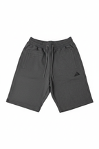 Men's charcoal grey Adidas sports shorts - white background studio shot