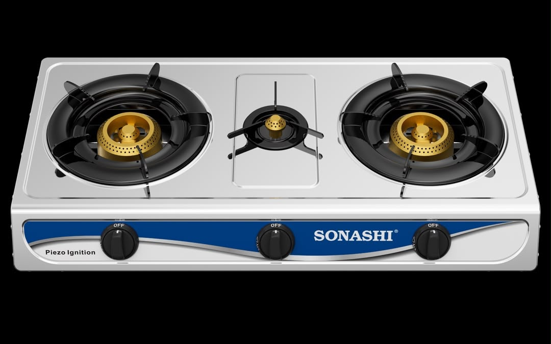 Sonashi 3 Burner Gas Cooktop | Stainless Steel | Piezo Ignition
