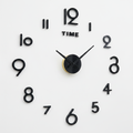 3D frameless DIY wall clock black on white background