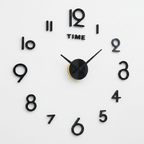 3D frameless DIY wall clock black on white background