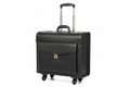 Black Leather Pilot Trolley Suitcase on white background