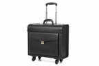 Black Leather Pilot Trolley Suitcase on white background