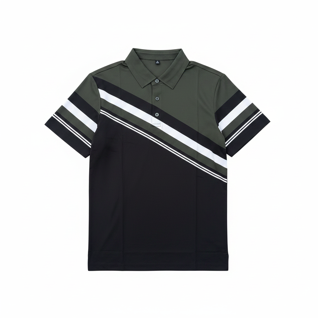 Olive Colour-Block Polo - white background