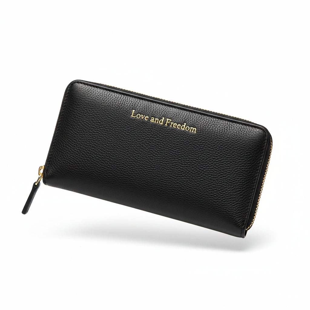 Love and Freedom Black Wallet – White Background