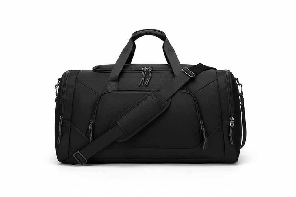 All-Black Duffel Travel Bag - White Background
