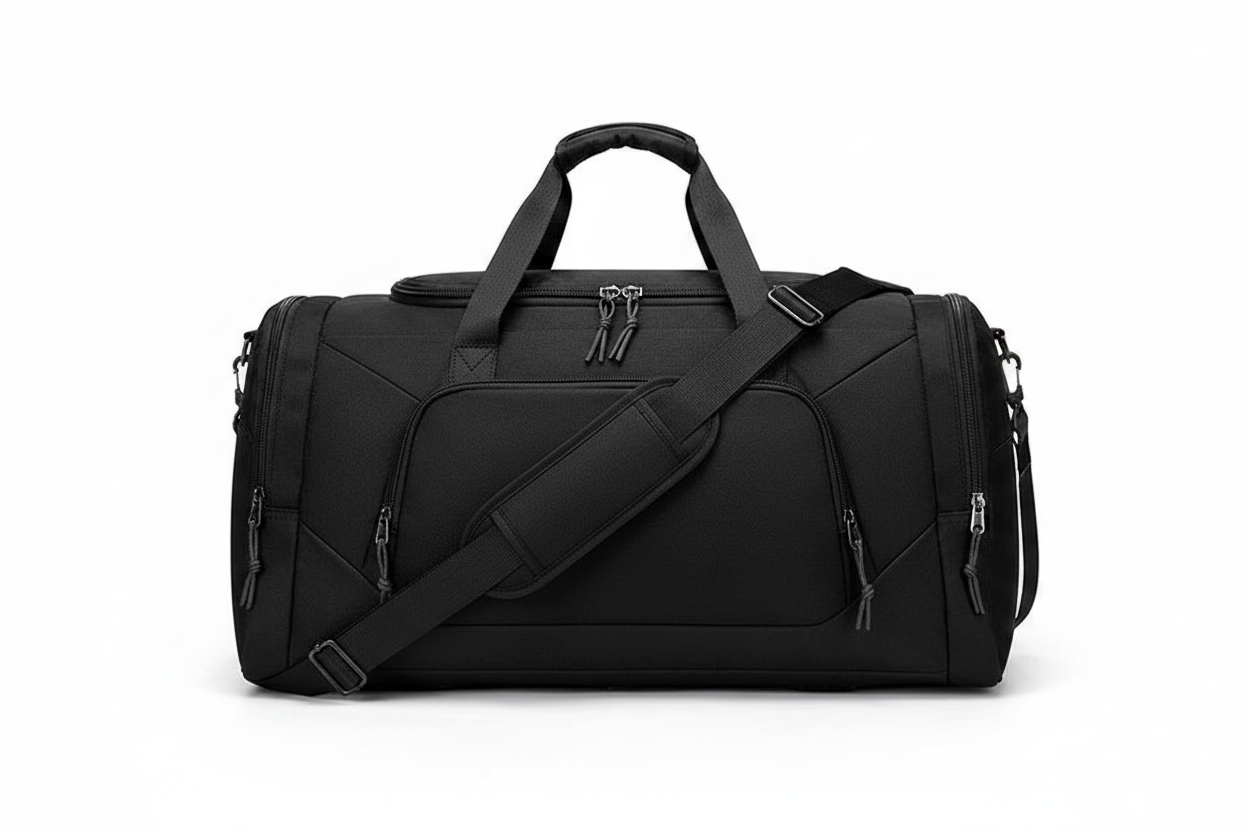 All-Black Duffel Travel Bag - White Background