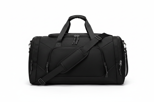 All-Black Duffel Travel Bag - White Background