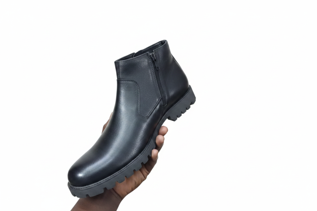 Black Leather Chelsea Boot - White Background